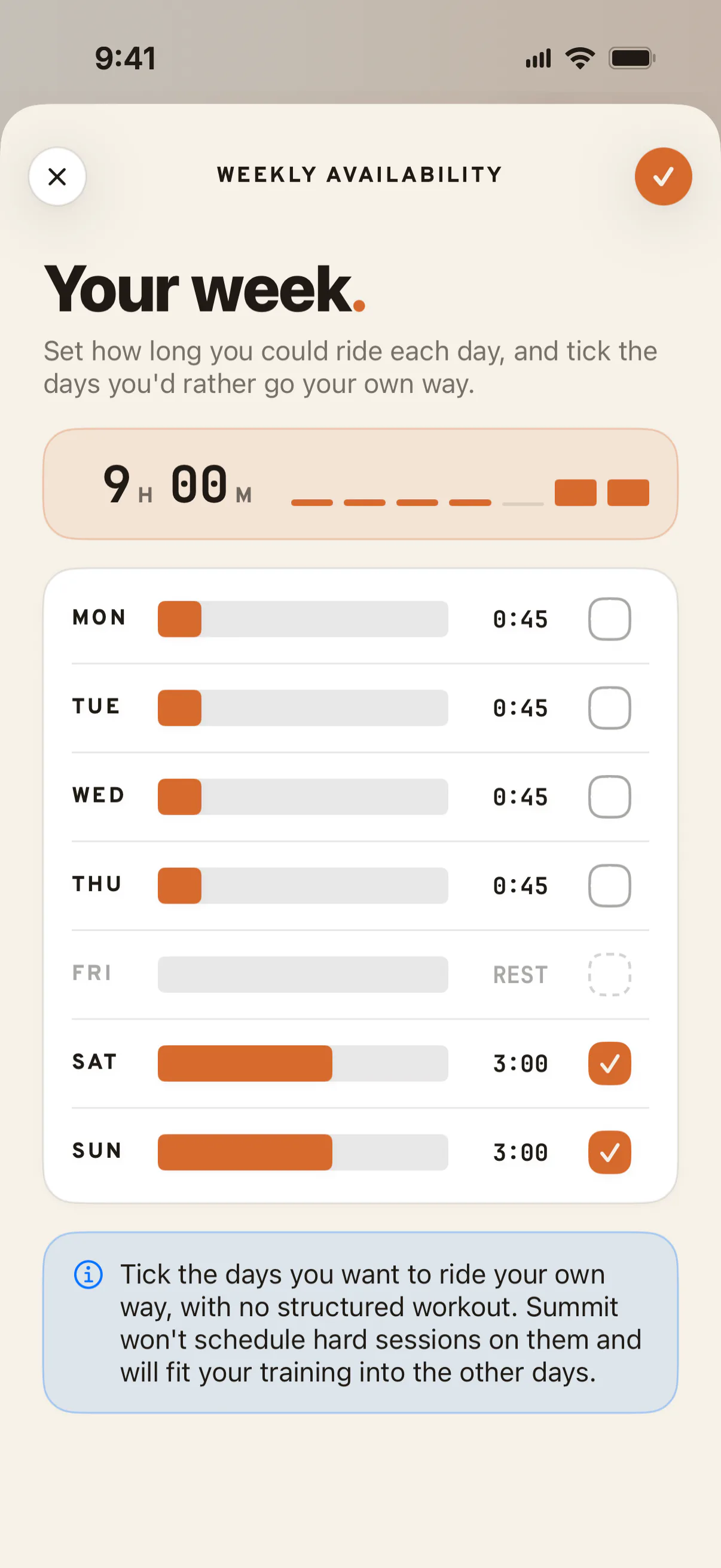 Weekly availability